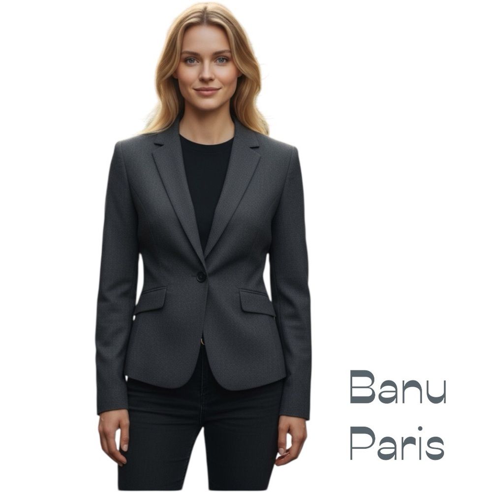 Banu Paris Dark Gray Smooth Wool Blend Jacket Blazer Nwot Size 6